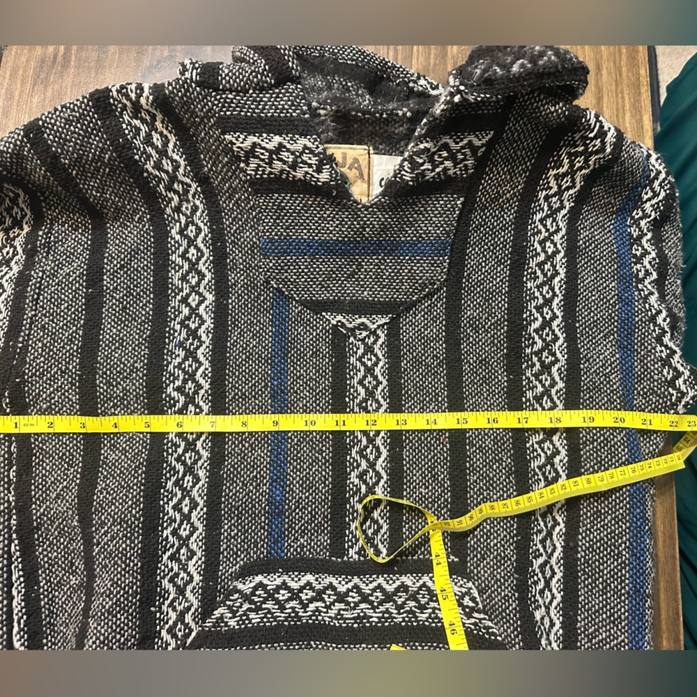 Baja Joe Gray Striped Mexican Baja Hooded Poncho - Small - Picture 8 of 12